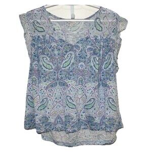 Lucky Brand Paisley Boho Flutter Sleeve Top Cotton Modal Blue L